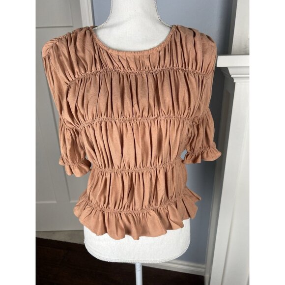 Anthropologie Bohme All-Over Stretch Smocked Linen Blend Light Copper Size XL - Picture 1 of 10